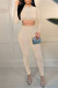 Khaki Sexy Solid Patchwork Hot Drill O Neck Long Sleeve Two Pieces