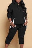Coffee Casual Solid Patchwork Hooded Collar Long Sleeve Two Pieces