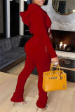 Grey Fashion Casual Solid Patchwork Fold Zipper Collar Regular Jumpsuits