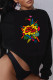 Black Sportswear Daily Print Patchwork O Neck Tops