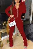 Grey Fashion Casual Solid Patchwork Fold Zipper Collar Regular Jumpsuits