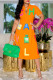 Orange Fashion Casual Print Basic Turndown Collar Short Sleeve Dress