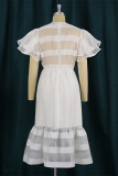 White Fashion Patchwork Solid See-through O Neck Short Sleeve Dress