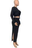 Red Casual Solid Patchwork O Neck Long Sleeve Two Pieces