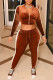 Caramel Colour Casual Solid Patchwork Zipper Zipper Collar Long Sleeve Two Pieces
