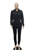 Coffee Casual Solid Patchwork Hooded Collar Long Sleeve Two Pieces