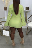 Light Green Casual Solid Patchwork Slit Half A Turtleneck Long Sleeve Two Pieces