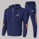 Navy Blue Fashion Sportswear Print Patchwork Hooded Collar Long Sleeve Two Pieces