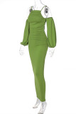 Green Fashion Sexy Solid Spaghetti Strap Long Sleeve Dresses
