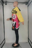 Yellow Fashion Casual Print Cardigan Hooded Collar Outerwear
