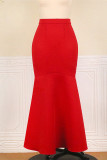 Red Fashion Solid With Belt Oblique Collar Three Quarter Two Pieces