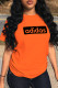 Orange Casual Sportswear Print Patchwork Letter O Neck T-Shirts