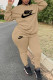 Khaki Fashion Casual Print Patchwork O Neck Long Sleeve Two Pieces