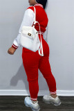 Red Fashion Casual Letter Print Patchwork Long Sleeve Two Pieces