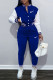 Blue Fashion Sportswear Embroidery Patchwork O Neck Long Sleeve Two Pieces