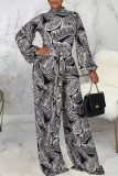 Black Casual Print Patchwork With Belt Straight Jumpsuits