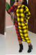 Red Yellow Plaid Patchwork O Neck Wrapped Skirt Dresses