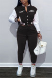Red Fashion Casual Letter Print Patchwork Long Sleeve Two Pieces