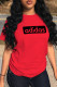 Red Casual Sportswear Print Patchwork Letter O Neck T-Shirts