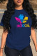 Navy Blue Street Sportswear Print Patchwork Letter O Neck T-Shirts