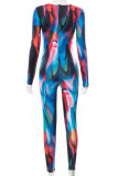 Colour Sexy Print Patchwork O Neck Skinny Jumpsuits