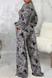 Black Casual Print Patchwork With Belt Straight Jumpsuits