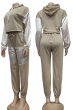 Brown Casual Solid Patchwork Hooded Collar Long Sleeve Two Pieces