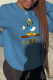 Blue Casual Sportswear Print Patchwork Letter O Neck Tops