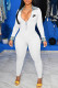White Fashion Casual Print Patchwork Turndown Collar Jumpsuits