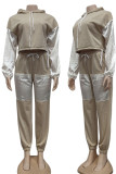 Brown Casual Solid Patchwork Hooded Collar Long Sleeve Two Pieces