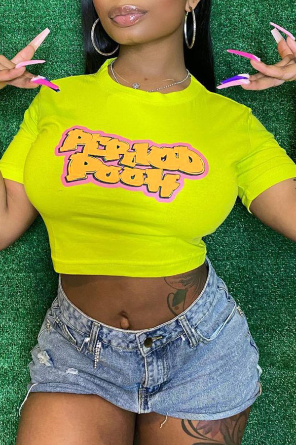 Yellow Casual Print Patchwork T-Shirts