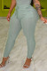 Gray Green Casual Solid Patchwork Skinny High Waist Pencil Solid Color Bottoms