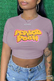 Pink Casual Print Patchwork T-Shirts