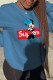 Blue Casual Street Print Patchwork Letter O Neck Tops