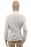 White Sexy Casual Solid Hollowed Out Asymmetrical Turndown Collar Tops