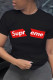 Black Street Print Patchwork Letter O Neck T-Shirts