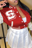Red Fashion Casual Print Patchwork Buckle Outerwear