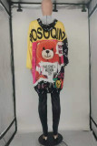 Yellow Fashion Casual Print Cardigan Hooded Collar Outerwear