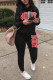 Black Casual Print Patchwork Turtleneck Long Sleeve Two Pieces