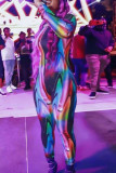 Colour Sexy Print Patchwork O Neck Skinny Jumpsuits
