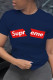 Navy Blue Street Print Patchwork Letter O Neck T-Shirts