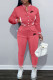 Pink Fashion Casual Embroidery Patchwork O Neck Long Sleeve Two Pieces