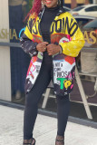 Yellow Fashion Casual Print Cardigan Hooded Collar Outerwear