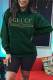 Green Fashion Casual Print Letter Hooded Collar Tops