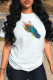 White Casual Street Print Patchwork O Neck T-Shirts