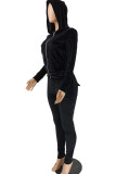 Pink Casual Solid Patchwork Zipper Hooded Collar Long Sleeve Two Pieces