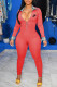 Red Fashion Casual Print Patchwork Turndown Collar Jumpsuits