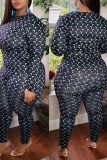 Black Casual Print Patchwork O Neck Long Sleeve Two Pieces