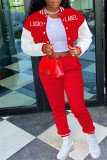 Red Fashion Casual Letter Print Patchwork Long Sleeve Two Pieces