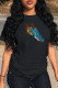 Black Casual Street Print Patchwork O Neck T-Shirts